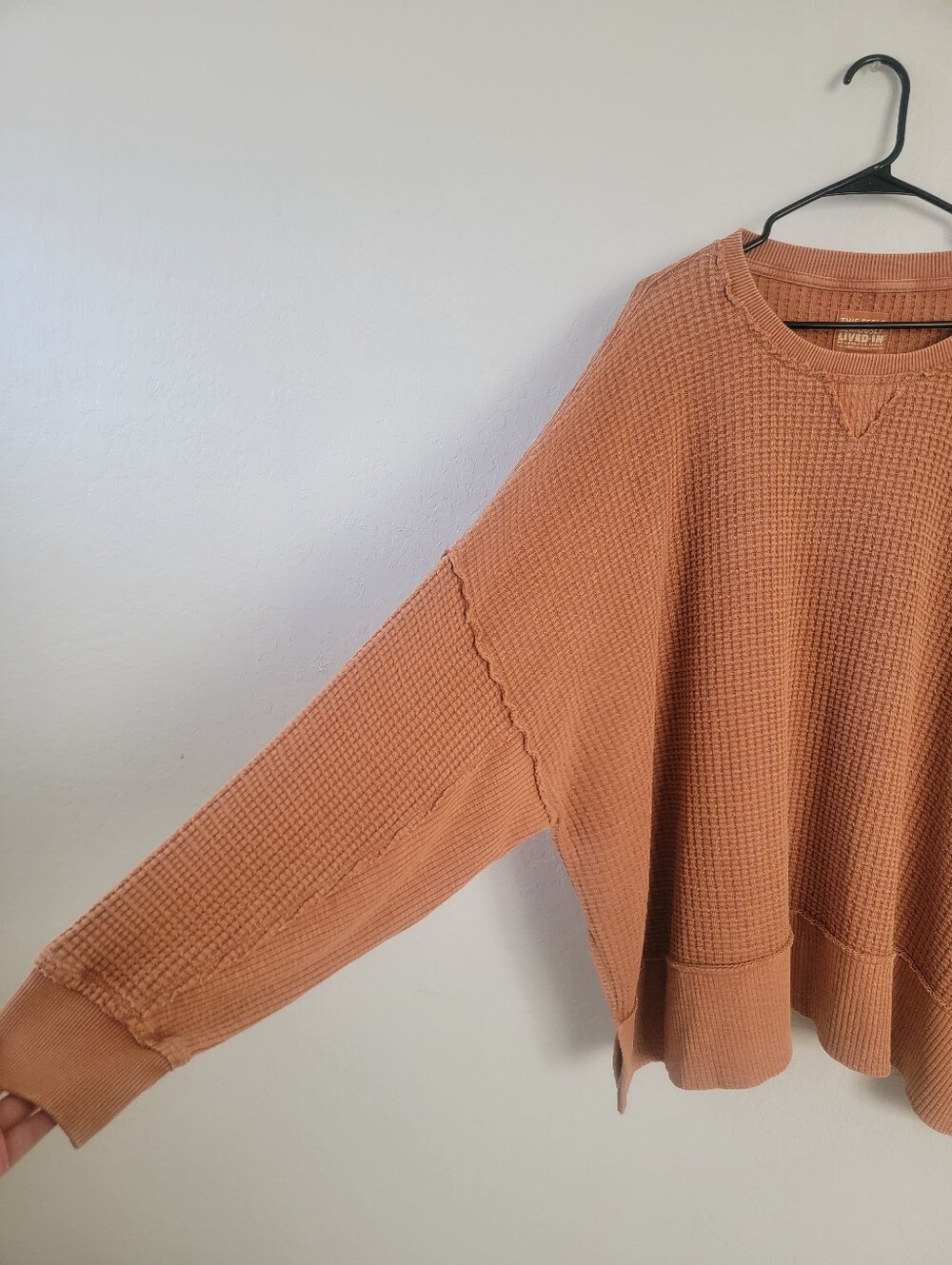 American Eagle Waffle Knit Oversized Orange Pullover Lived In Sweater XL - Picture 2 of 5